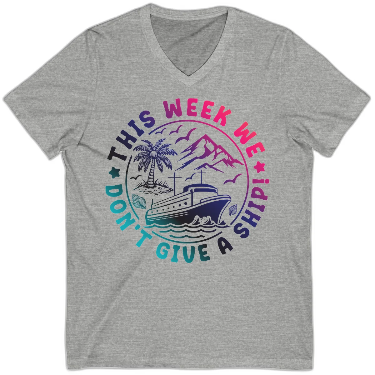 This Week I'm On A Cruise Ship V-Neck Tee in Athletic Heather