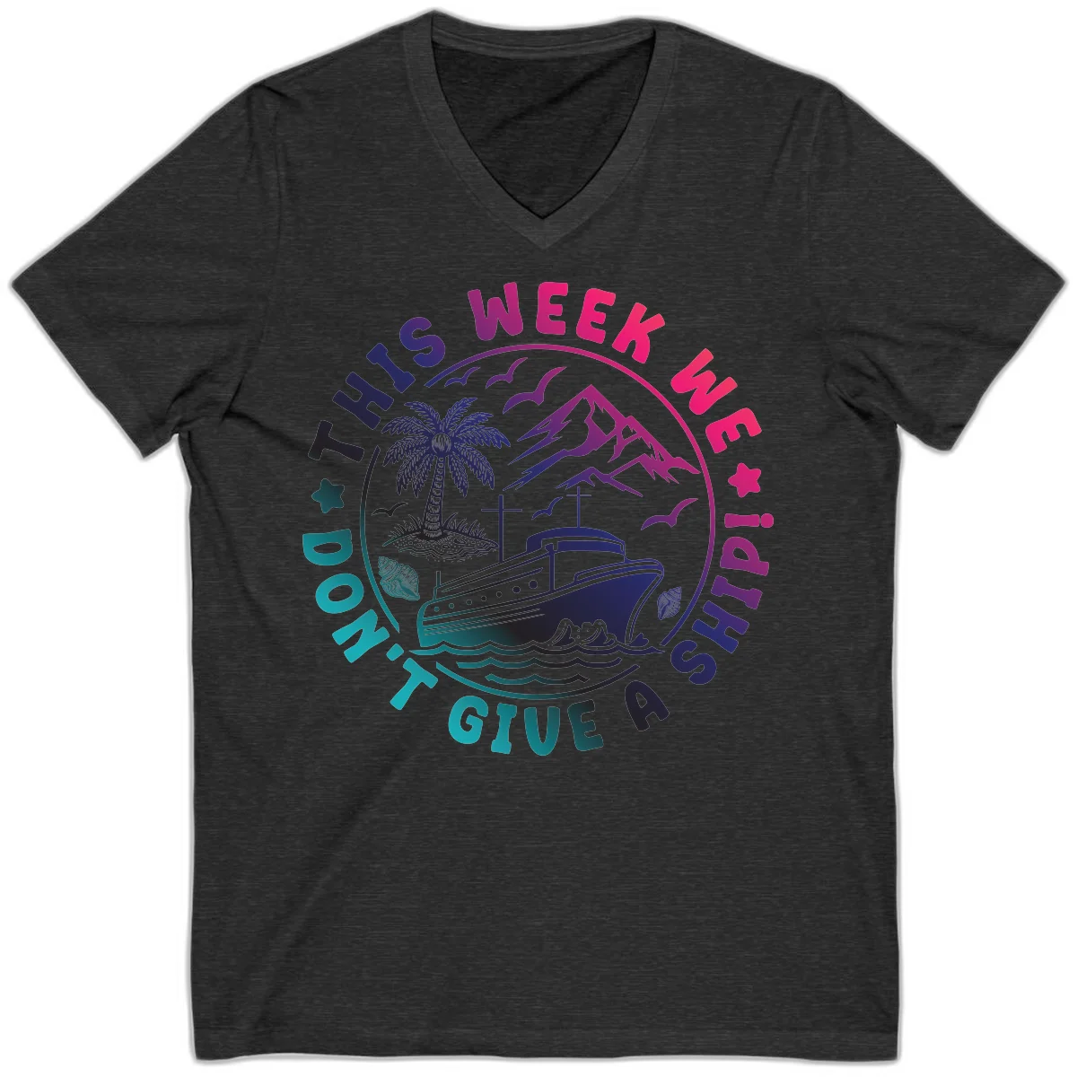 This Week I'm On A Cruise Ship V-Neck Tee in Dark Grey Heather