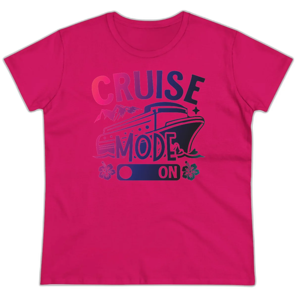 Cruise Mode On Ladies Tee in Heliconia