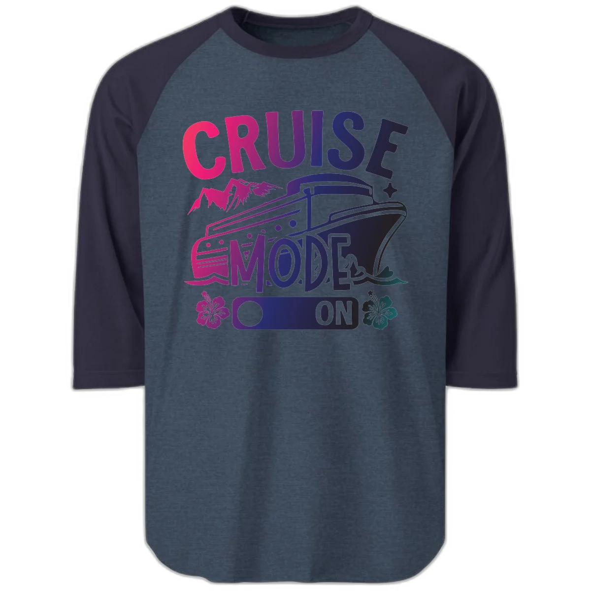 Cruise Mode On Raglan 3/4 in Heather Denim Navy