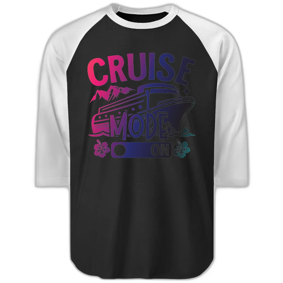 Cruise Mode On Raglan 3/4 in Black White