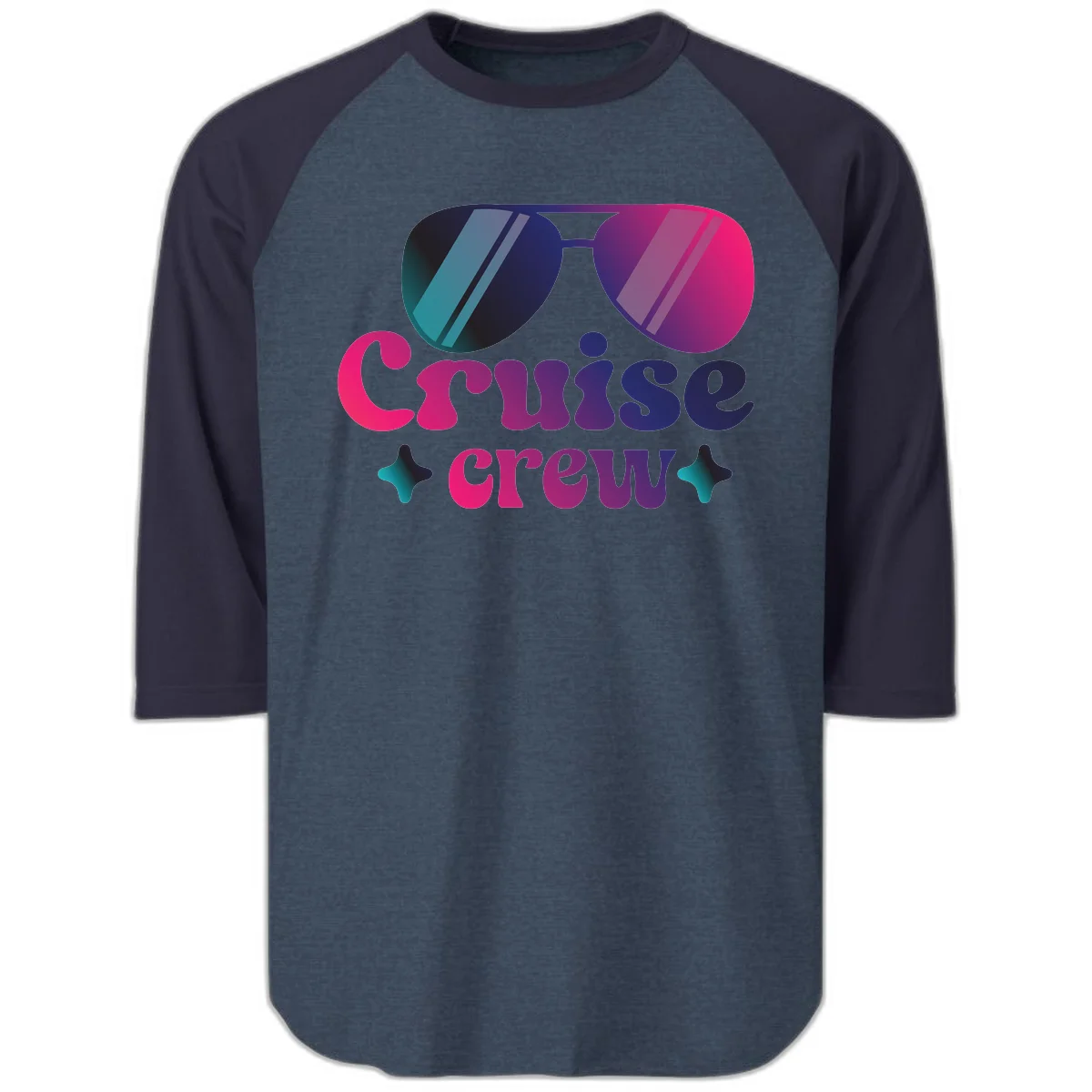 Cruise Crew Vibes Raglan 3/4 Sleeve Tee in Heather Denim Navy