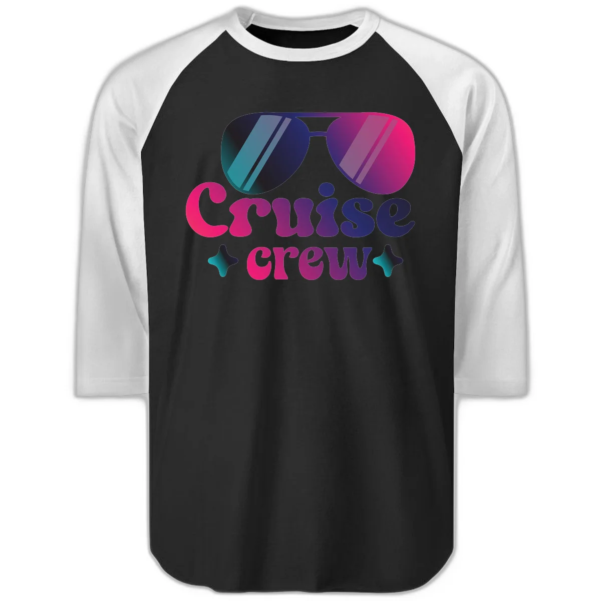 Cruise Crew Vibes Raglan 3/4 Sleeve Tee in Black White
