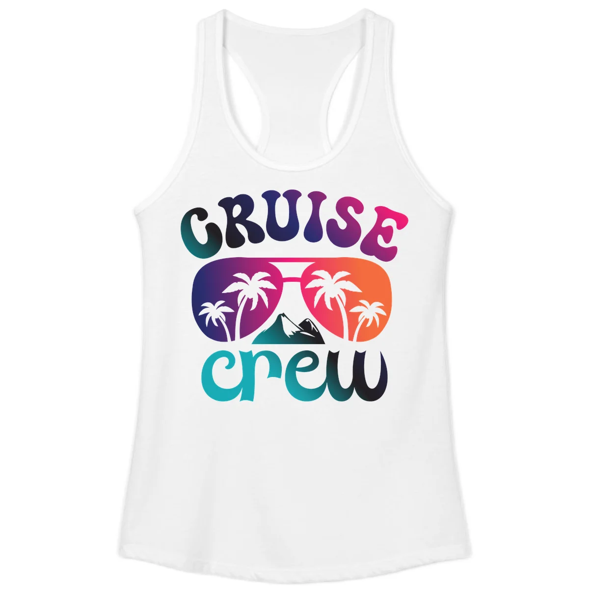 Cruise Crew Tropical Paradise Ladies Racerback Tank in White
