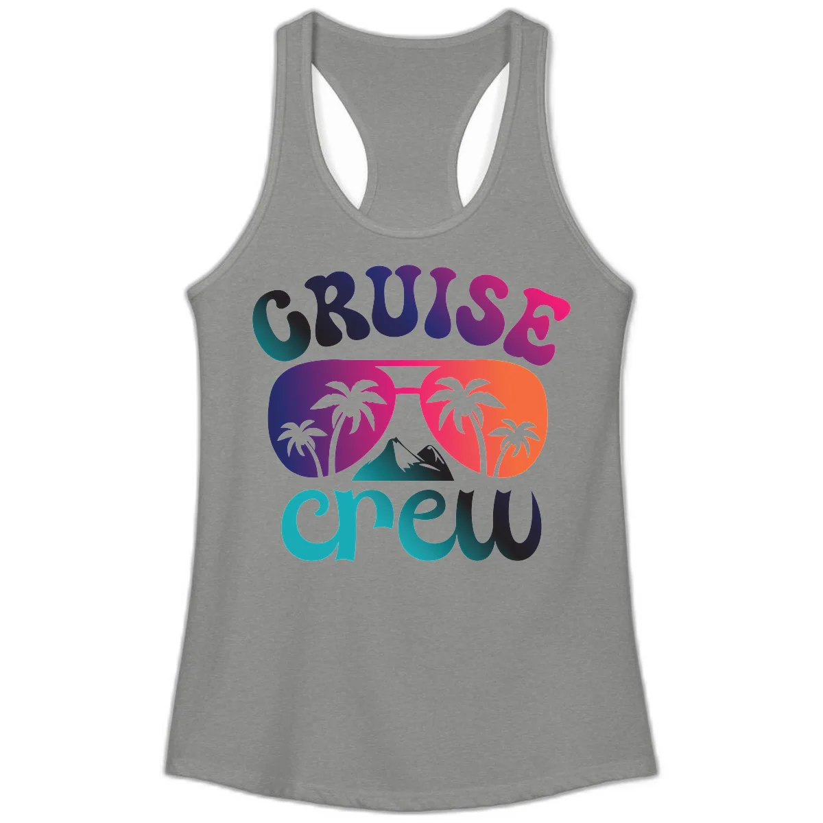 Cruise Crew Tropical Paradise Ladies Racerback Tank in Heather Grey