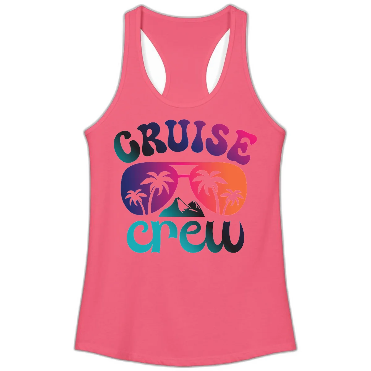 Cruise Crew Tropical Paradise Ladies Racerback Tank in Hot Pink