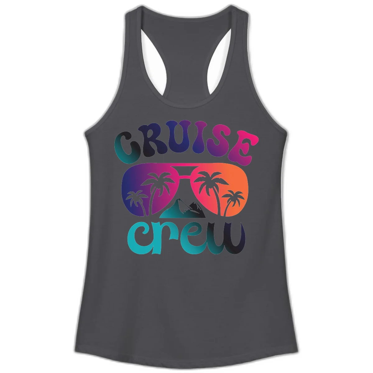 Cruise Crew Tropical Paradise Ladies Racerback Tank in Solid Dark Gray