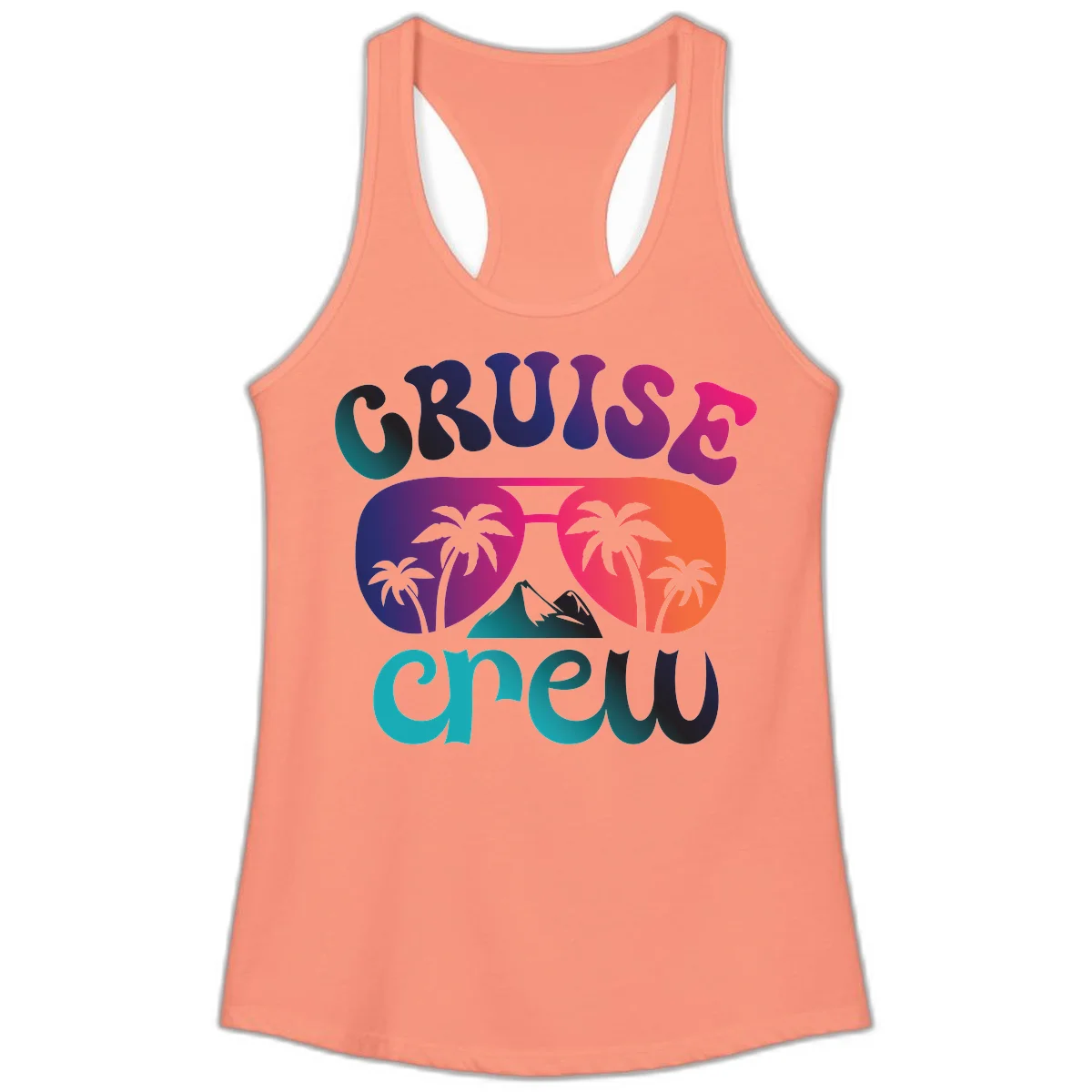 Cruise Crew Tropical Paradise Ladies Racerback Tank in Solid Light Orange