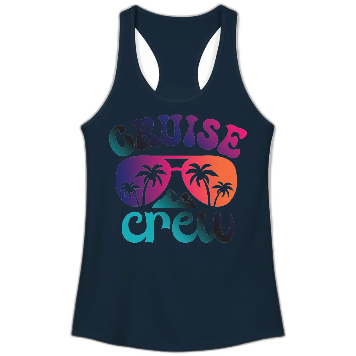 Cruise Crew Tropical Paradise Ladies Racerback Tank in Solid Midnight Navy