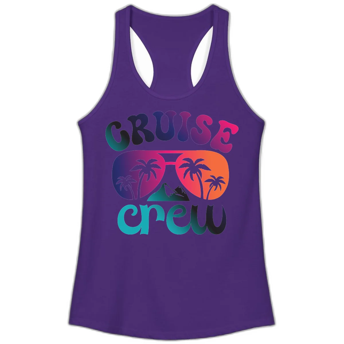Cruise Crew Tropical Paradise Ladies Racerback Tank in Solid Purple Rush