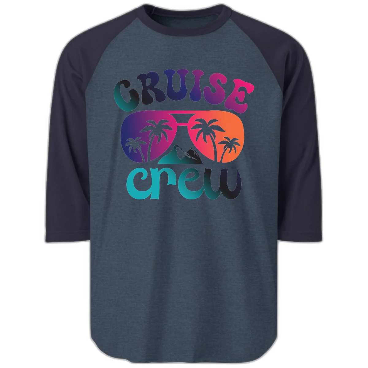 Cruise Crew Tropical Paradise Raglan 3/4 Sleeve in Heather Denim Navy