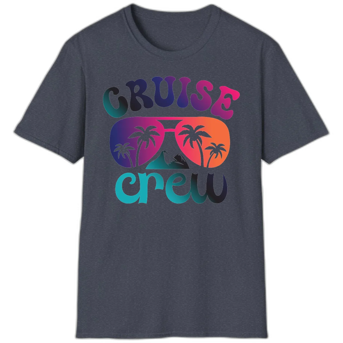 Cruise Crew Tropical Paradise Vacation T-Shirt in Heather Navy