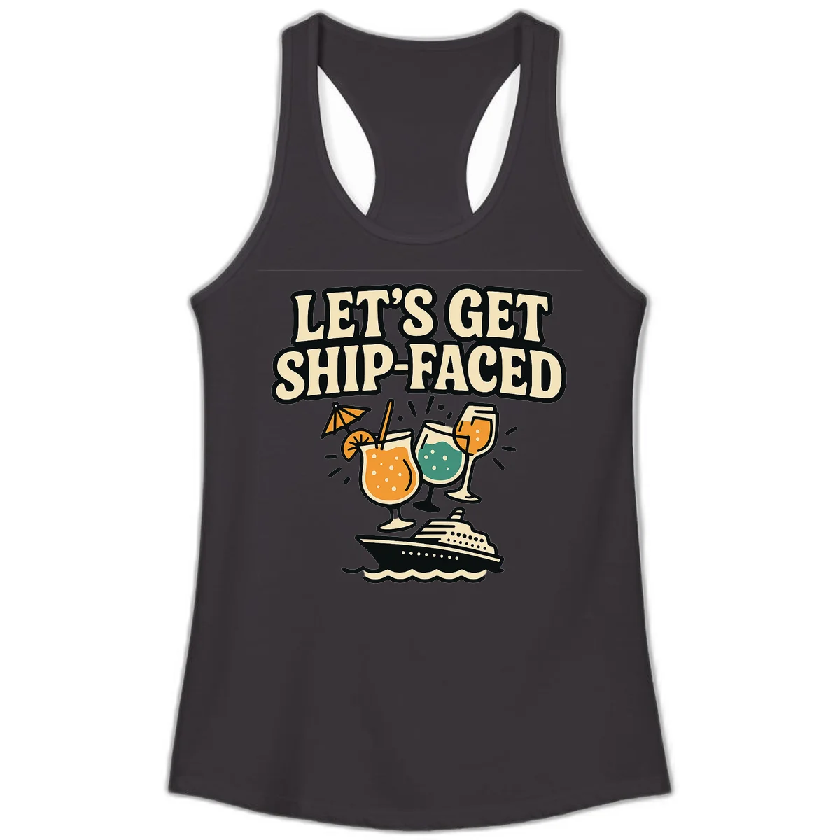 Let's Get Ship-Faced Ladies Racerback Tank in Black