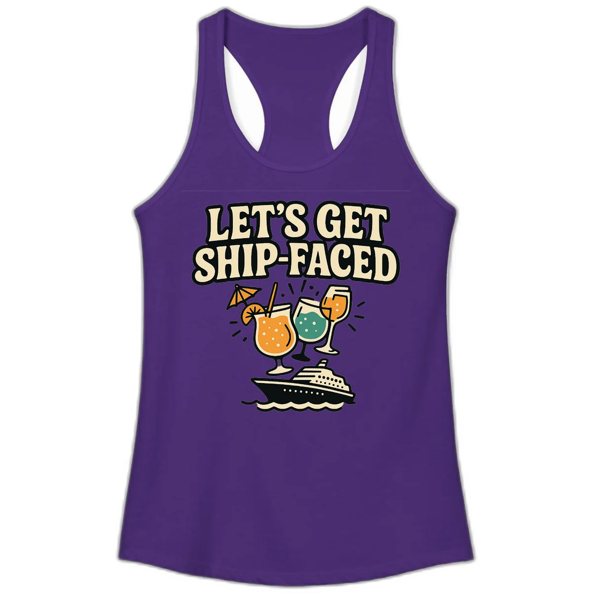 Let's Get Ship-Faced Ladies Racerback Tank in Solid Purple Rush