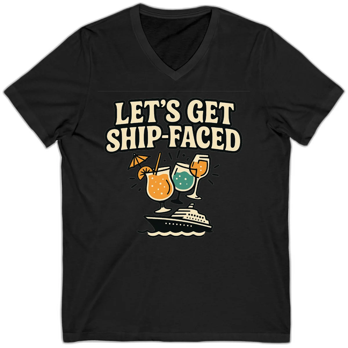 Let's Get Ship-Faced V-Neck T-Shirt in Black
