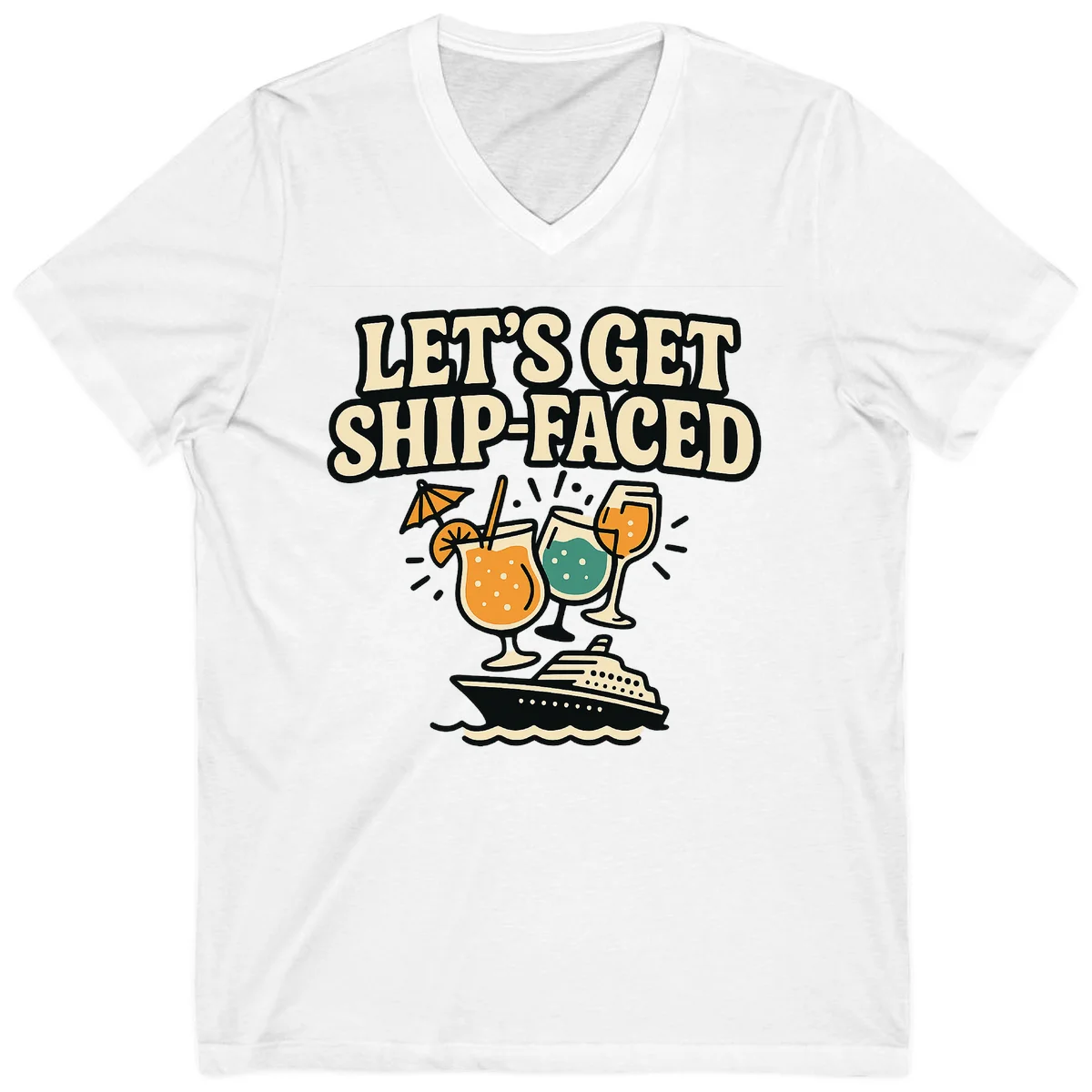 Let's Get Ship-Faced V-Neck T-Shirt in White