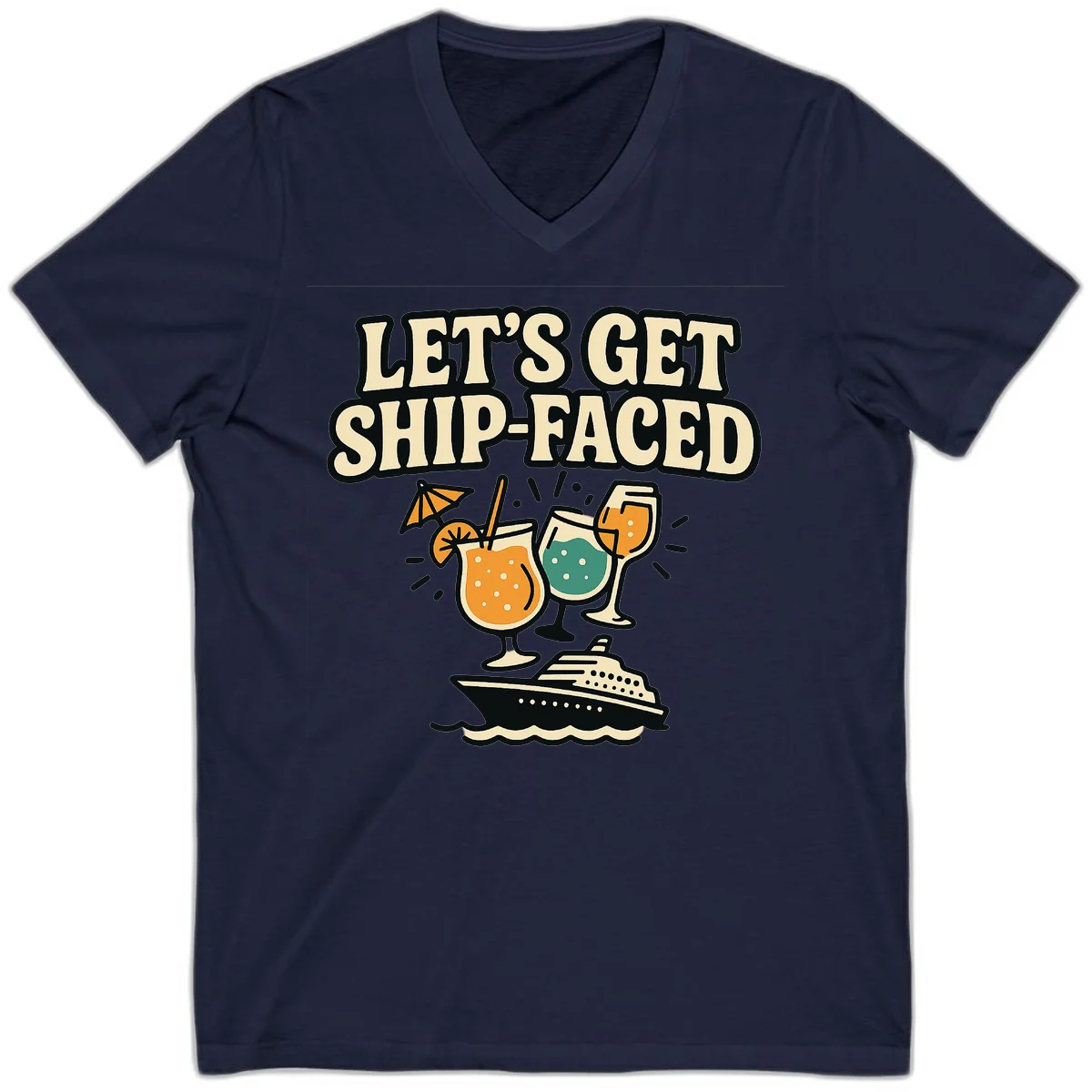 Let's Get Ship-Faced V-Neck T-Shirt in Navy