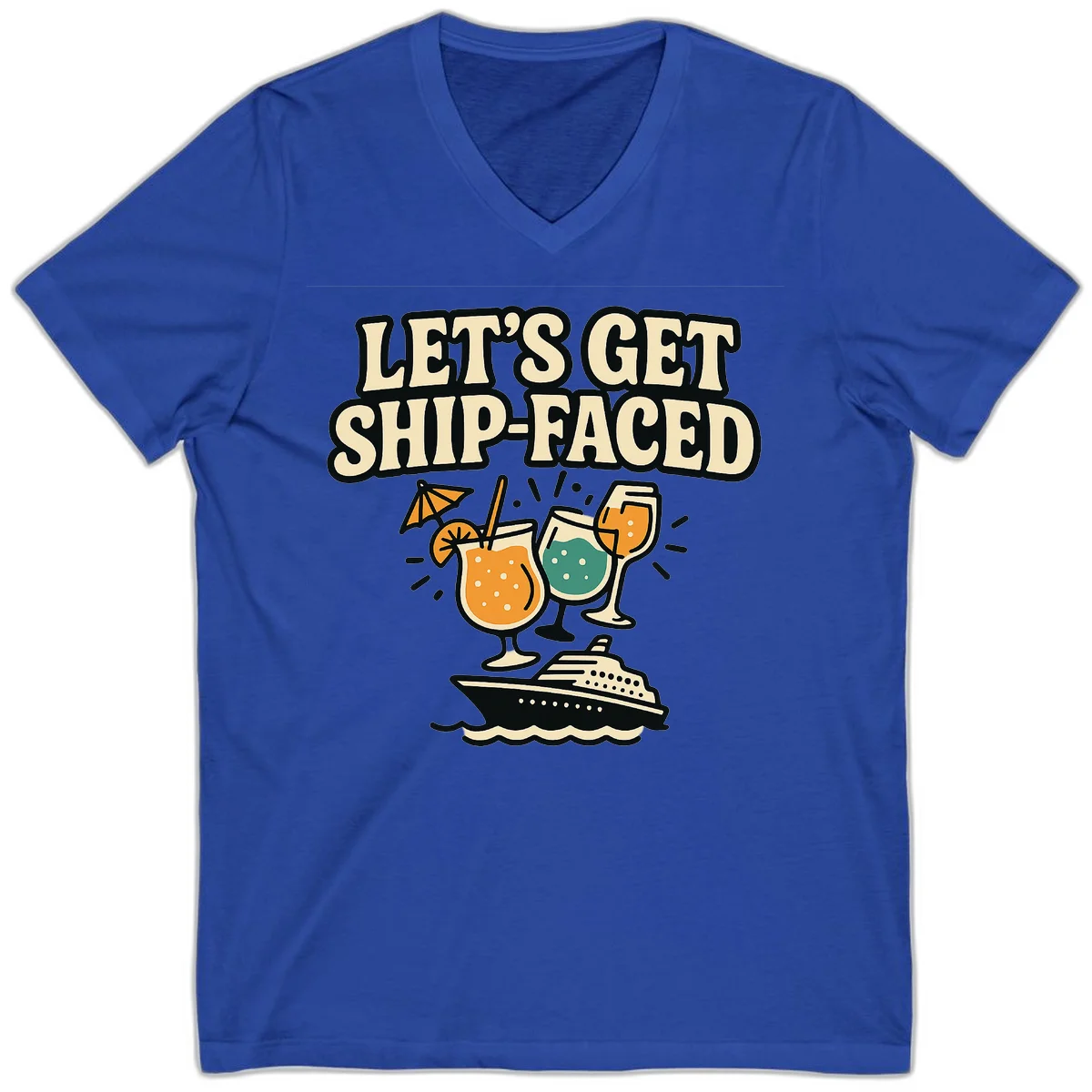 Let's Get Ship-Faced V-Neck T-Shirt in True Royal