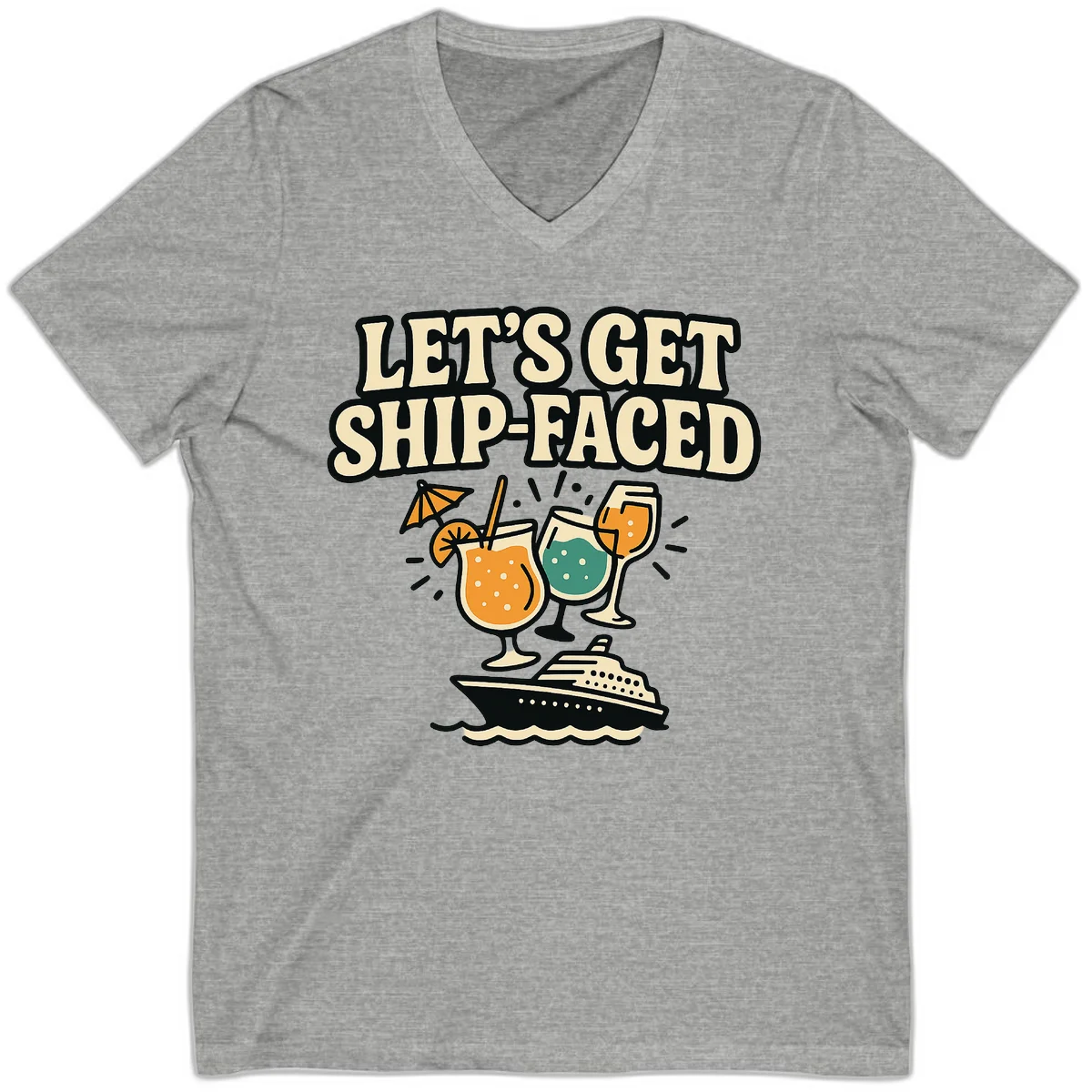 Let's Get Ship-Faced V-Neck T-Shirt in Athletic Heather