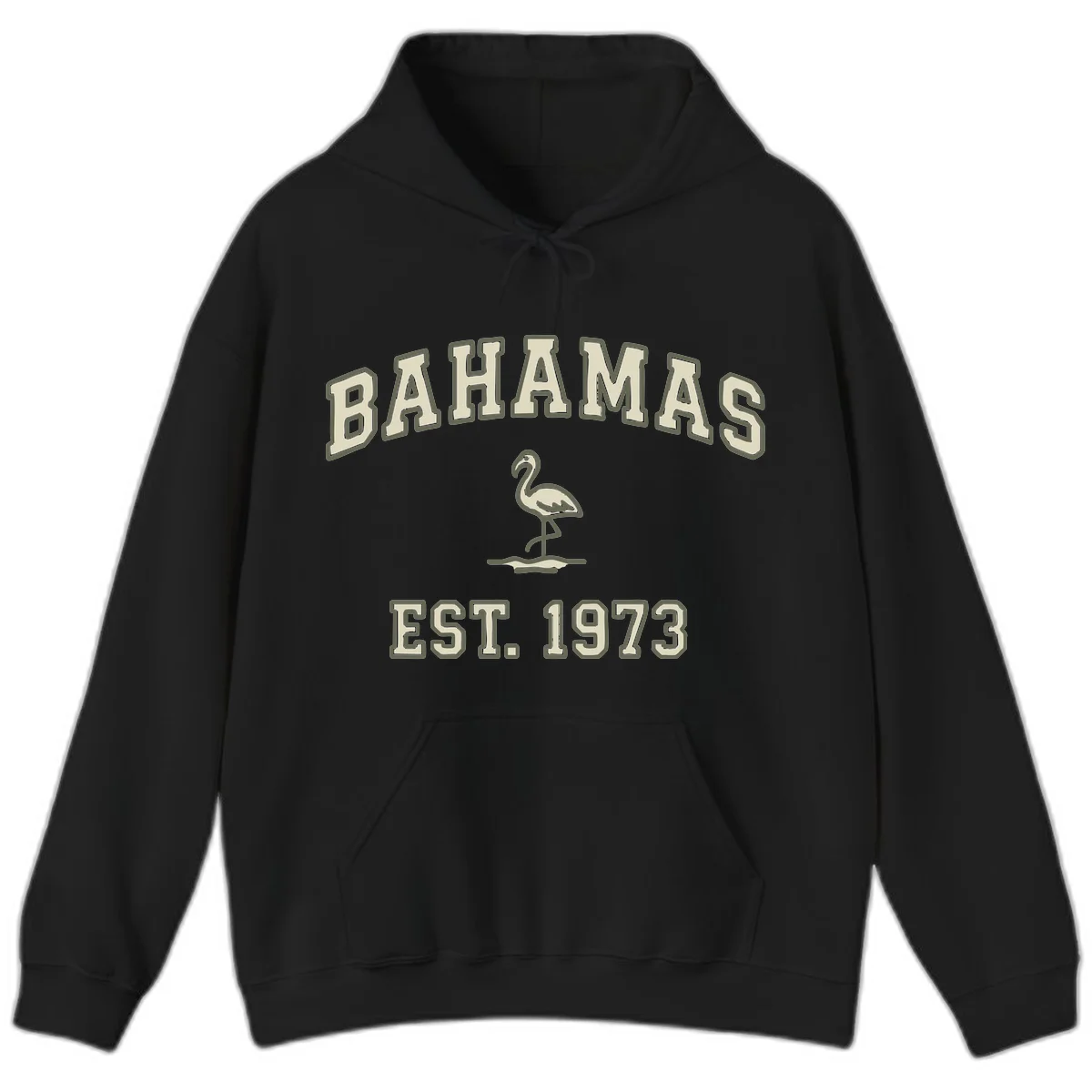 Bahamas Flamingo Established 1973 Hoodie in Black