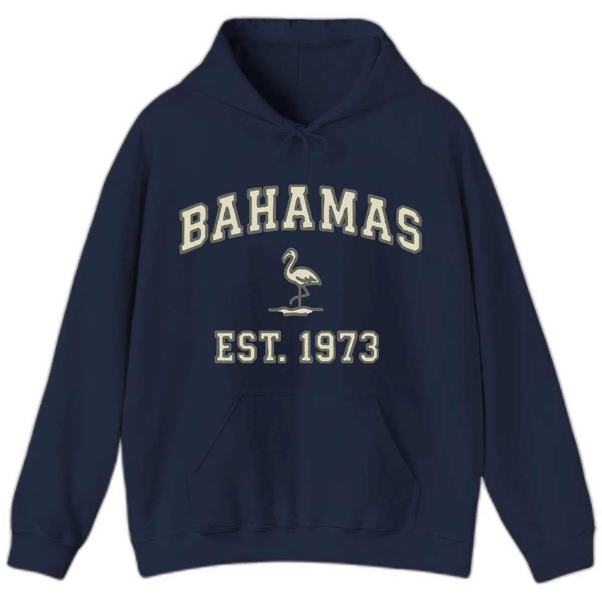 Bahamas Flamingo Established 1973 Hoodie in Navy