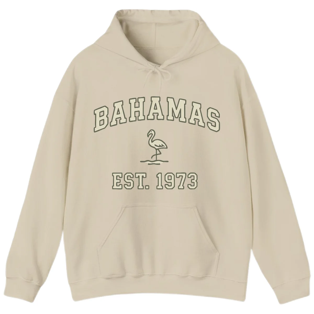 Bahamas Flamingo Established 1973 Hoodie in Sand