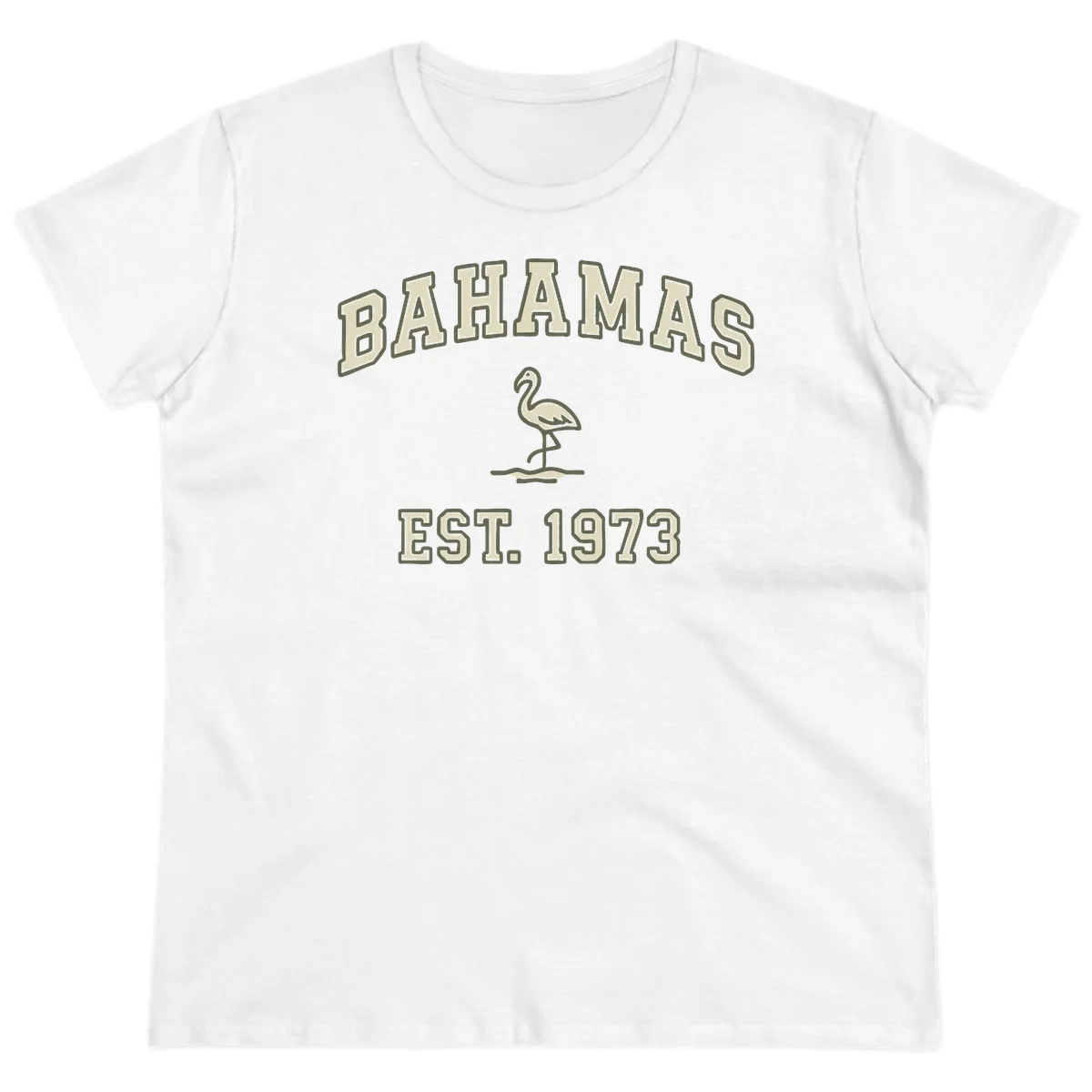 Bahamas Flamingo Established 1973 Ladies Tee in White