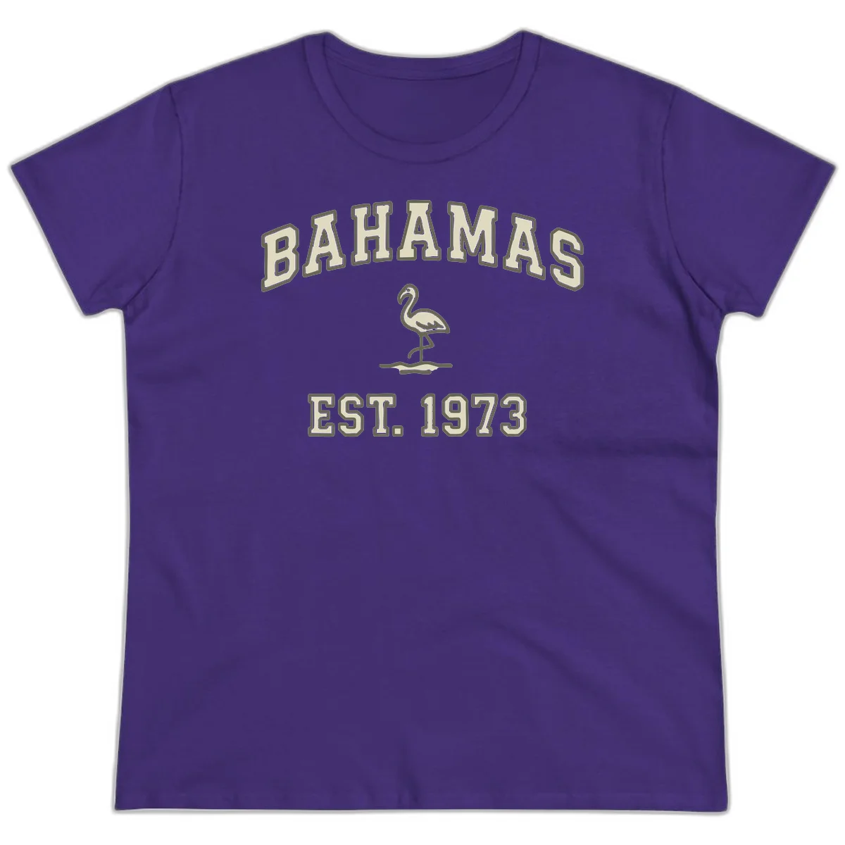 Bahamas Flamingo Established 1973 Ladies Tee in Purple