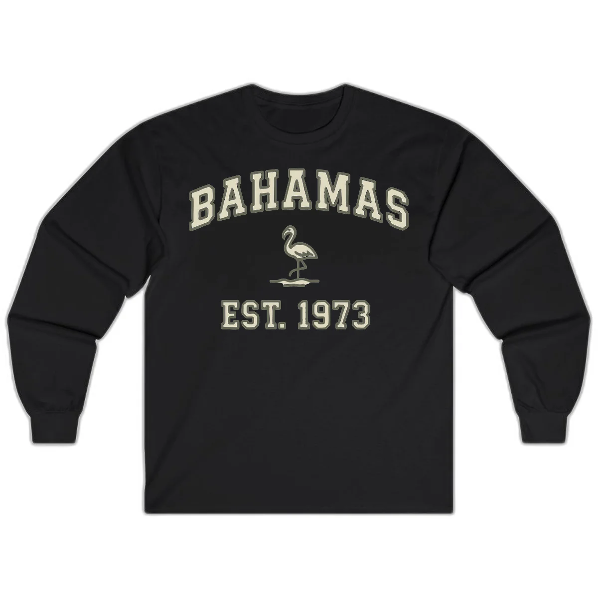 Bahamas Flamingo Established 1973 Long Sleeve in Black