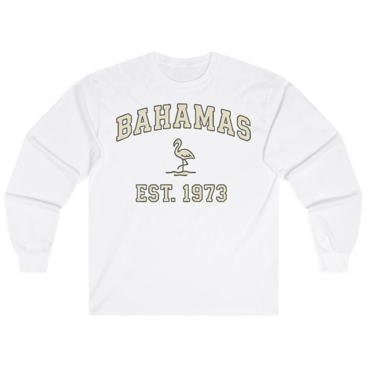 Bahamas Flamingo Established 1973 Long Sleeve in White