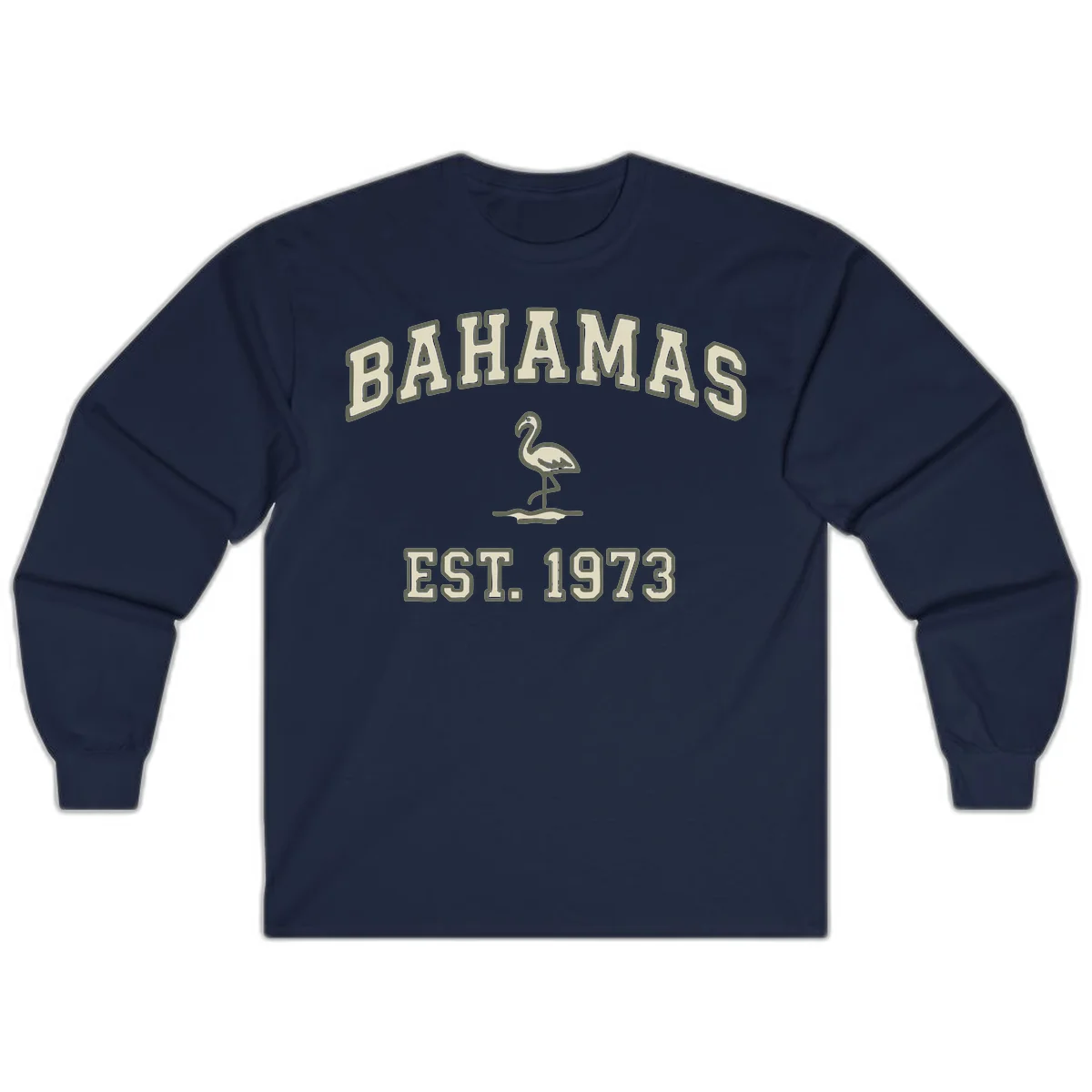 Bahamas Flamingo Established 1973 Long Sleeve in Navy