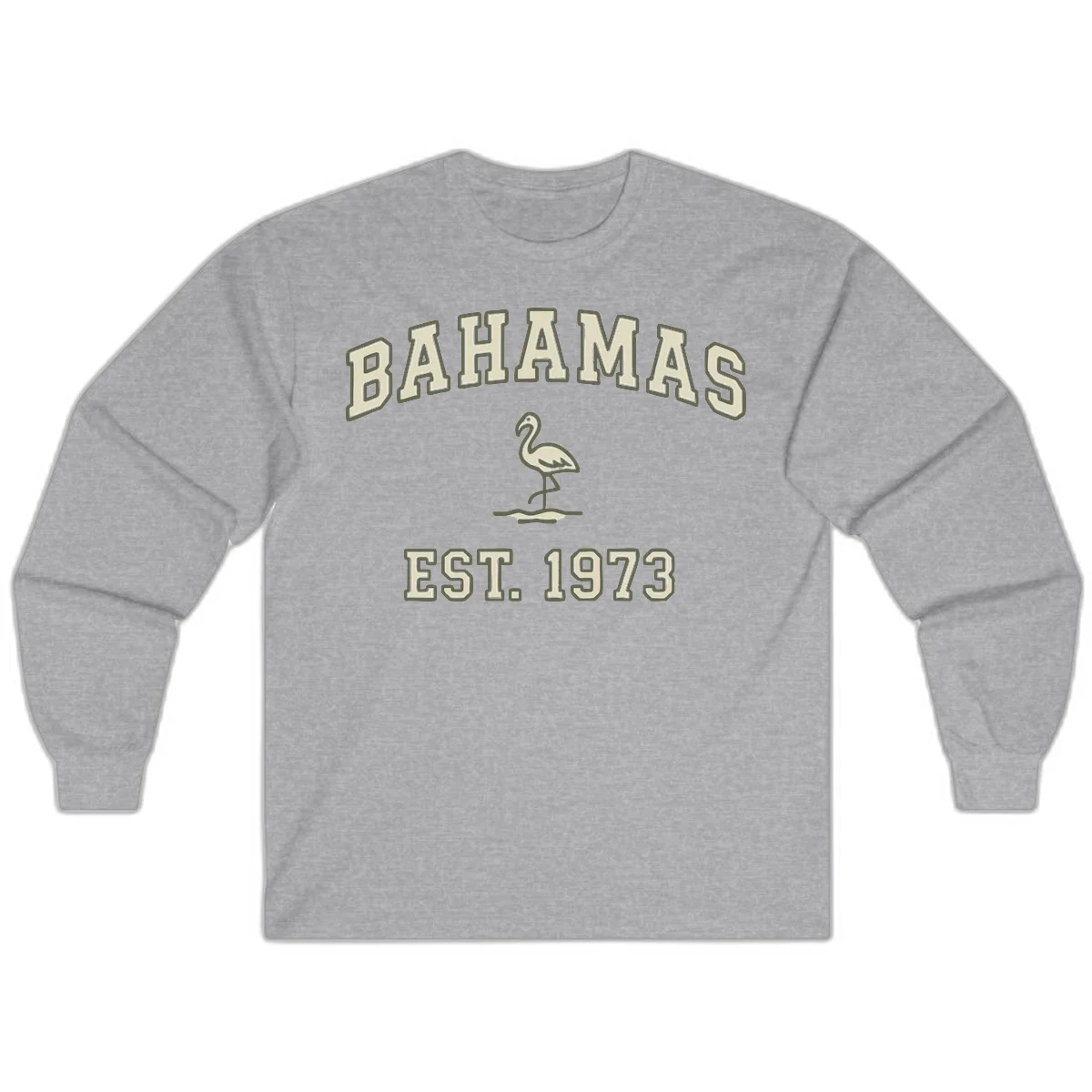 Bahamas Flamingo Established 1973 Long Sleeve in Sport Grey