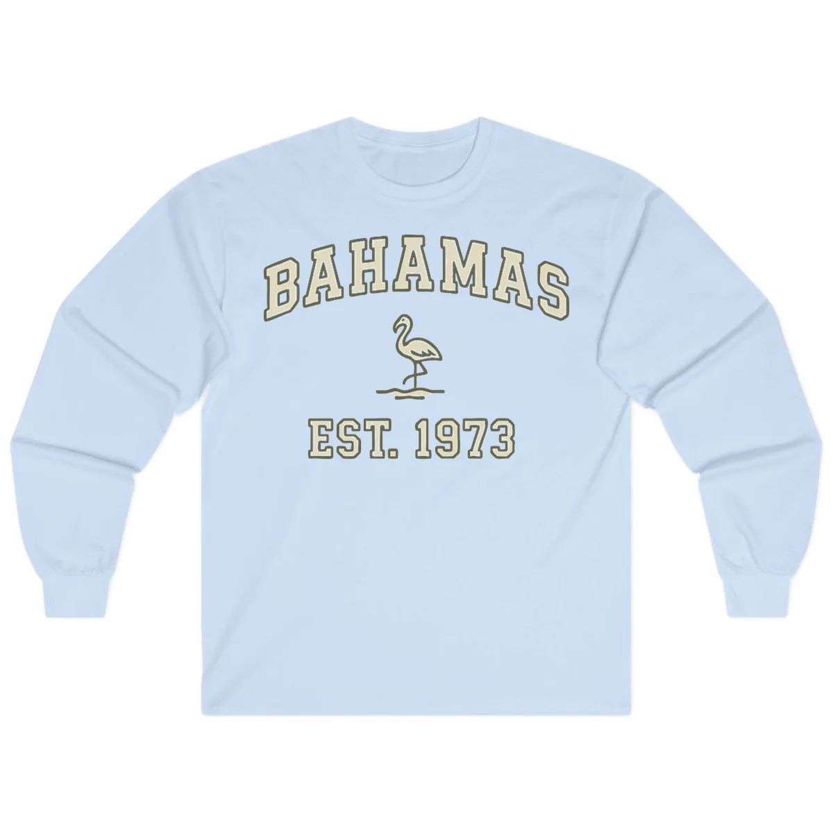 Bahamas Flamingo Established 1973 Long Sleeve in Light Blue