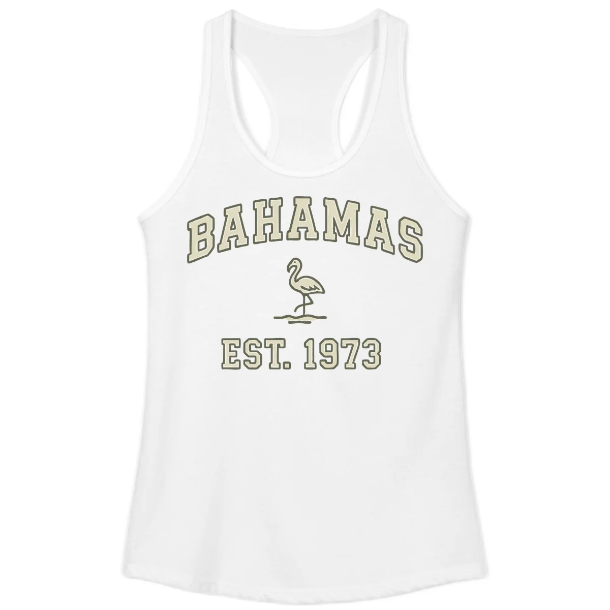 Bahamas Flamingo Established 1973 Ladies Tank in White