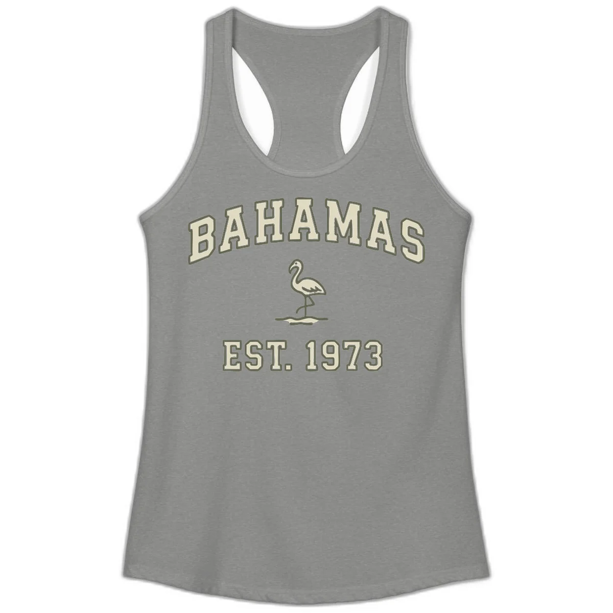 Bahamas Flamingo Established 1973 Ladies Tank in Heather Grey