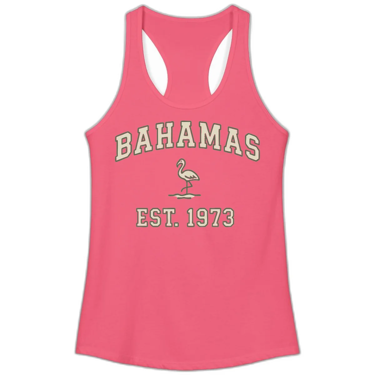 Bahamas Flamingo Established 1973 Ladies Tank in Hot Pink