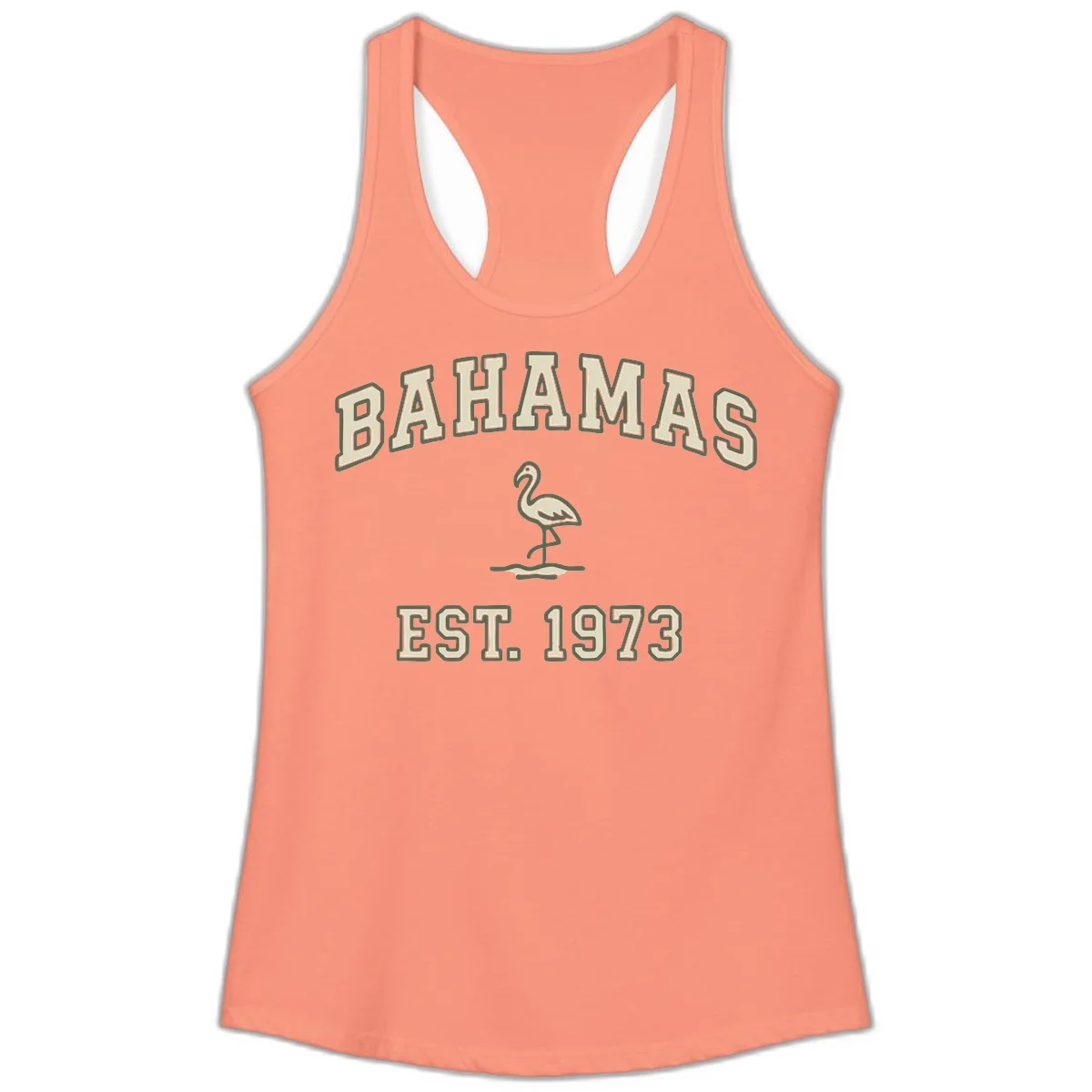 Bahamas Flamingo Established 1973 Ladies Tank in Solid Light Orange