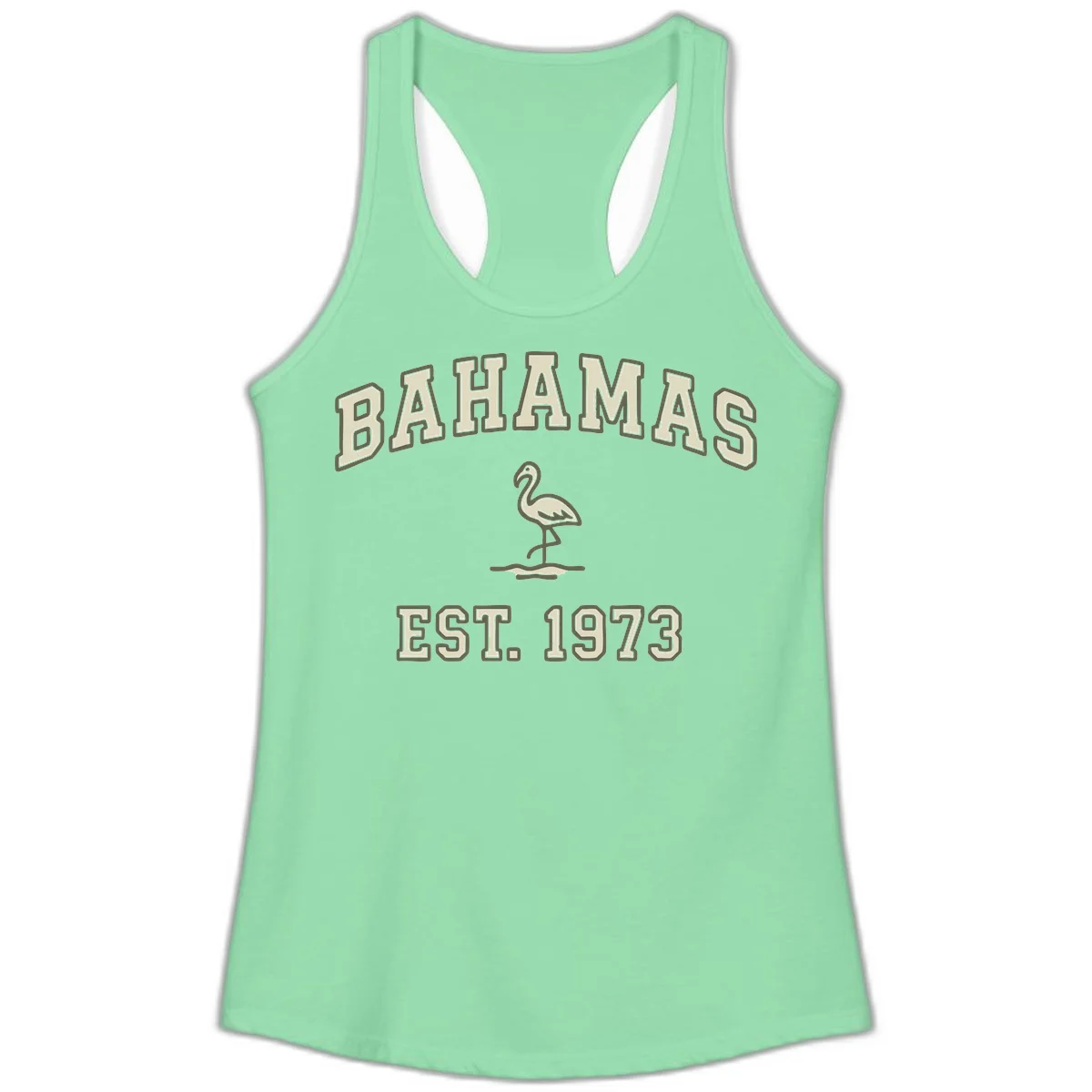 Bahamas Flamingo Established 1973 Ladies Tank in Solid Mint