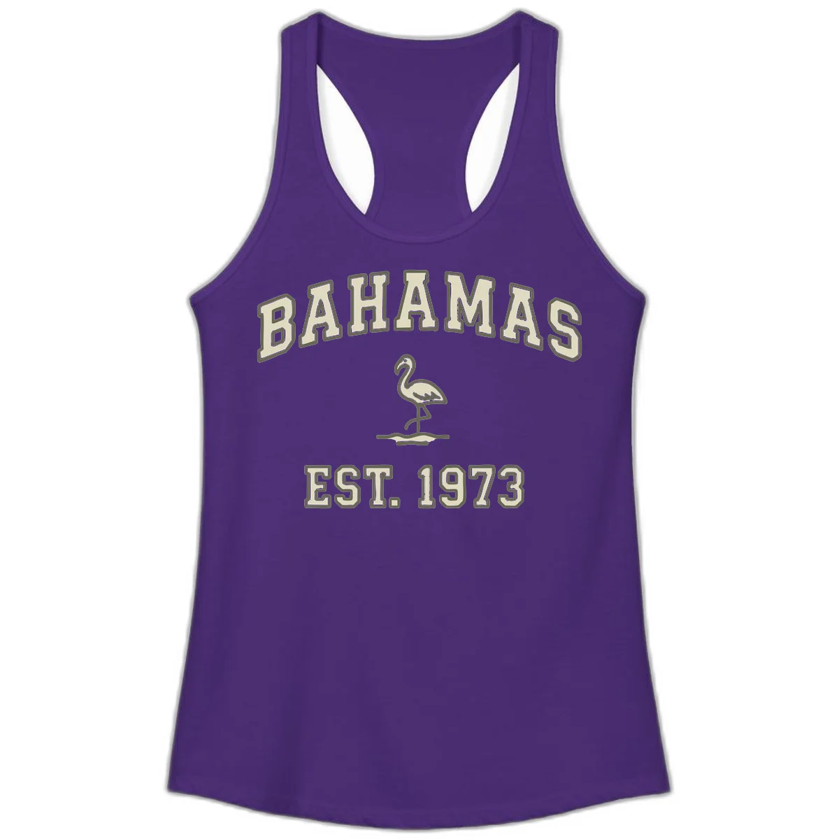 Bahamas Flamingo Established 1973 Ladies Tank in Solid Purple Rush