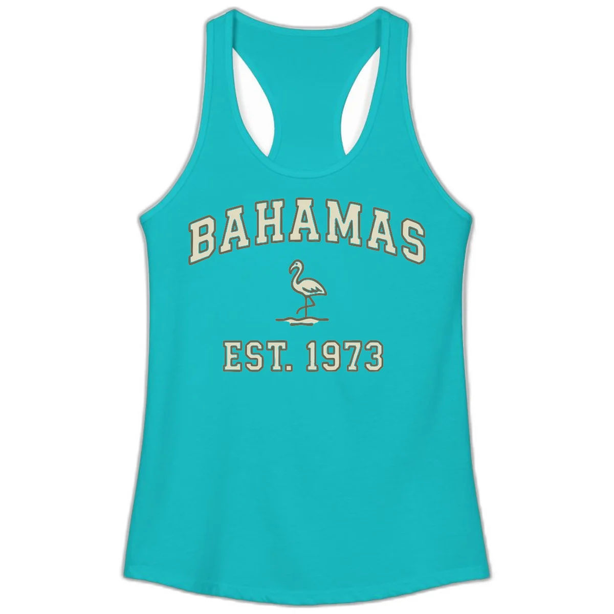 Bahamas Flamingo Established 1973 Ladies Tank in Tahiti Blue