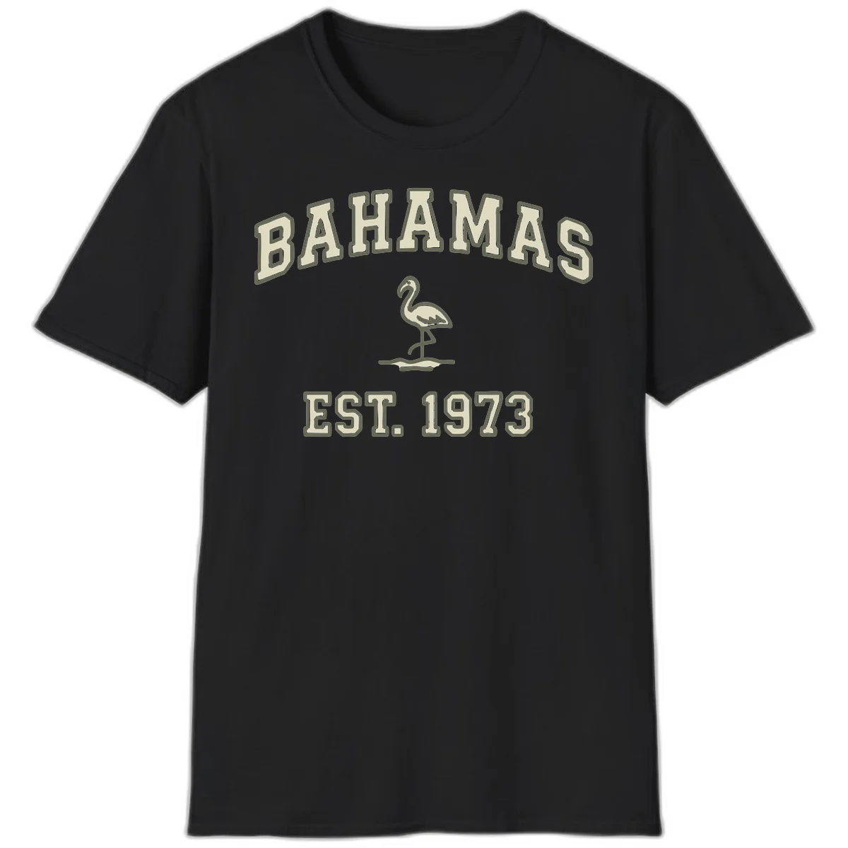 Bahamas Flamingo Established 1973 T-Shirt in Black