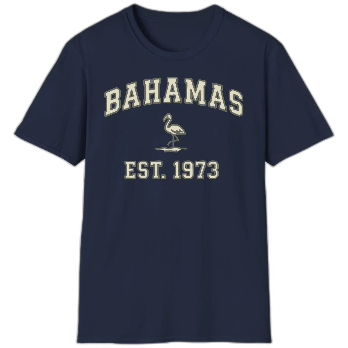 Bahamas Flamingo Established 1973 T-Shirt in Navy