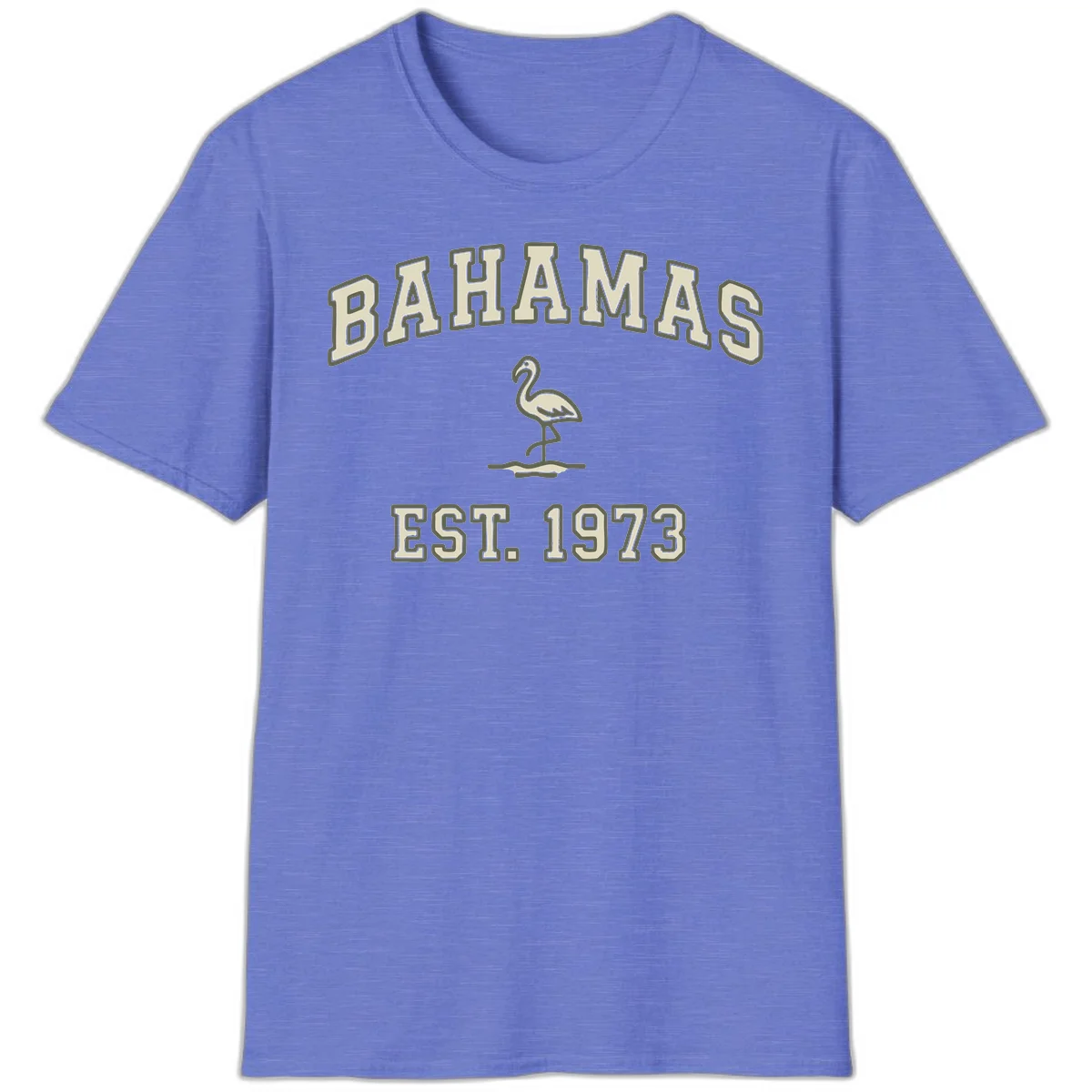 Bahamas Flamingo Established 1973 T-Shirt in Heather Royal