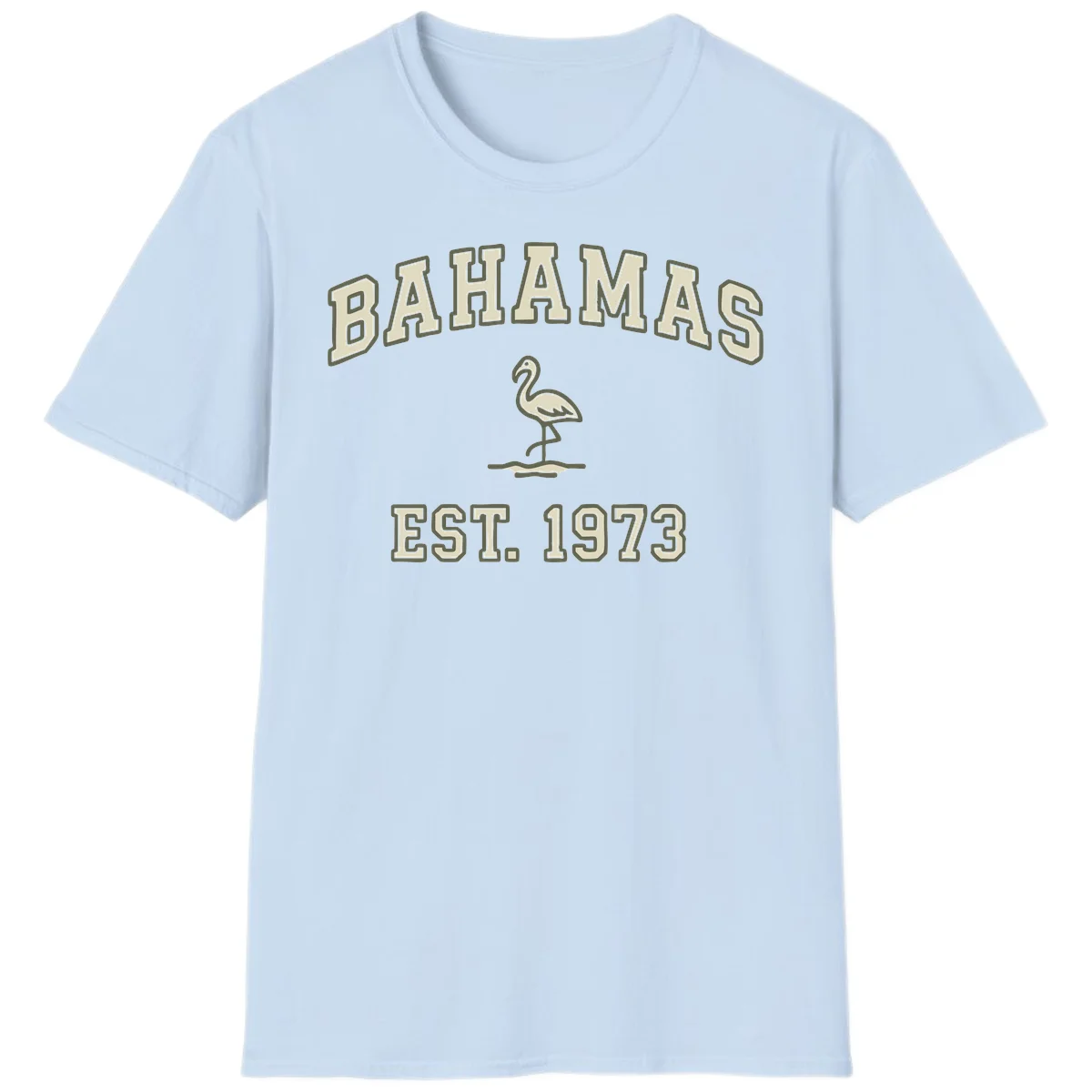 Bahamas Flamingo Established 1973 T-Shirt in Light Blue