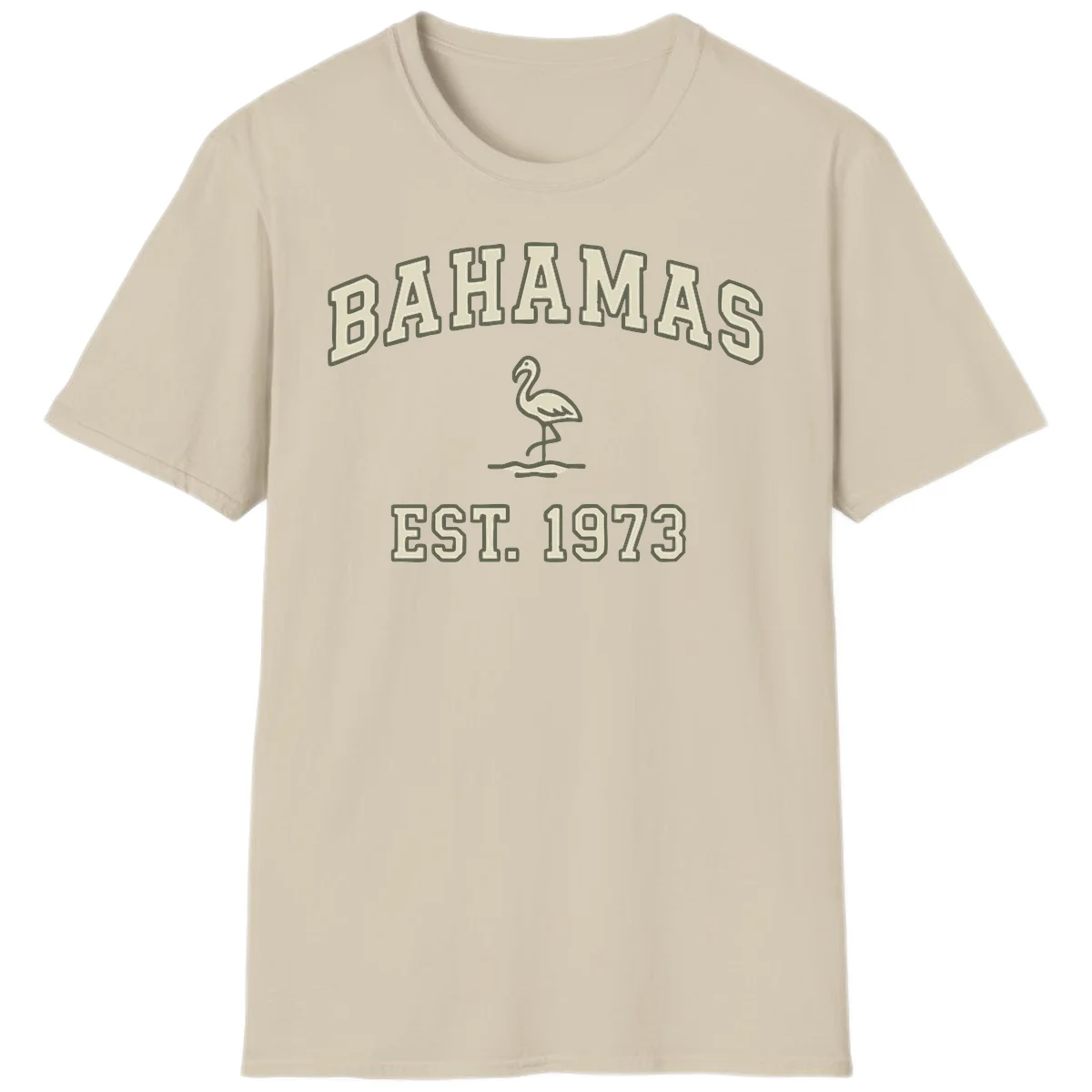 Bahamas Flamingo Established 1973 T-Shirt in Sand