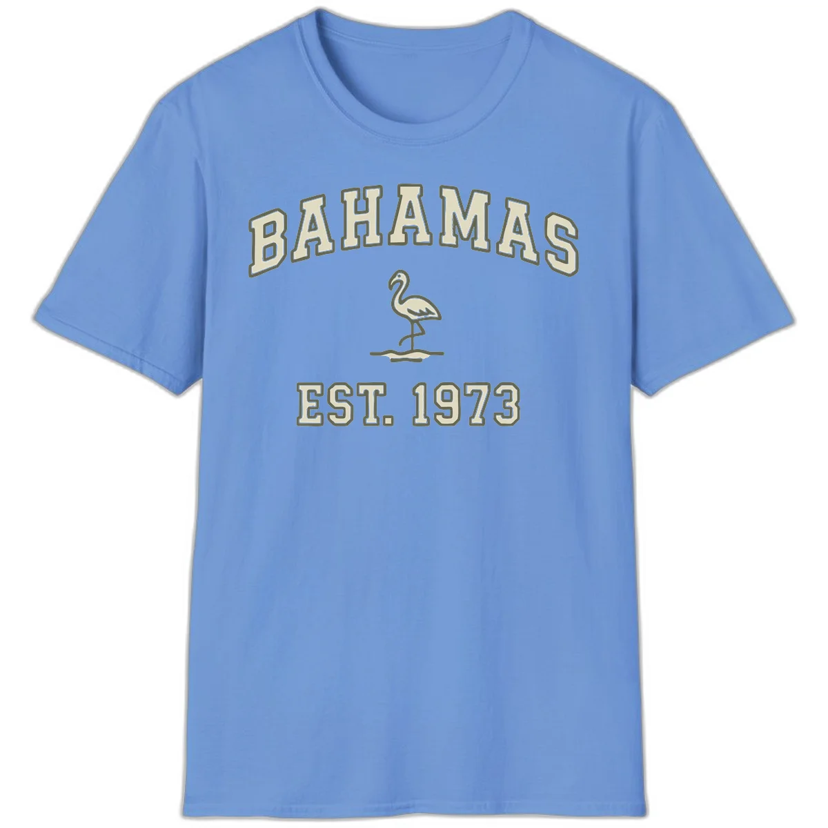 Bahamas Flamingo Established 1973 T-Shirt in Carolina Blue