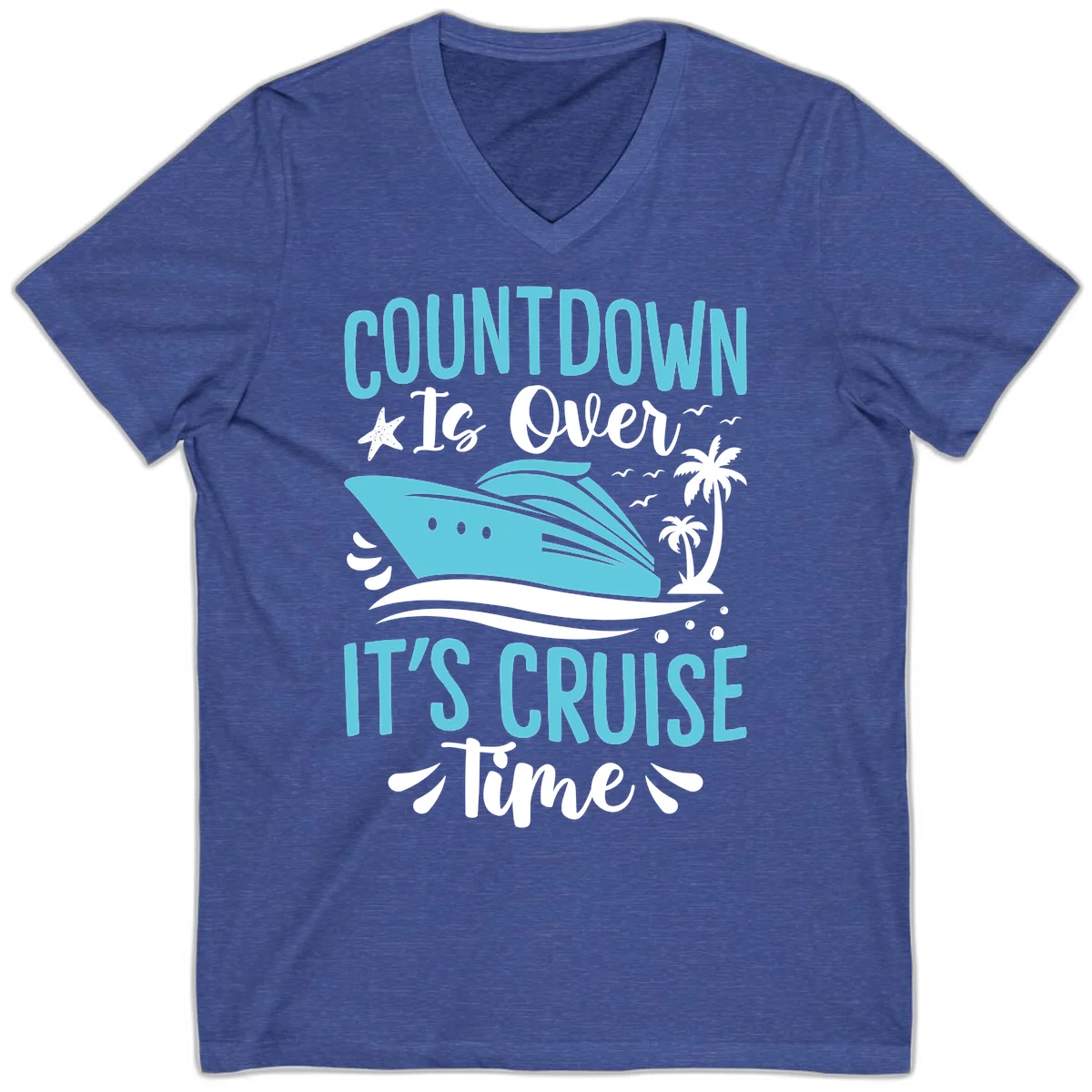 Countdown Is Over It's Cruise Time V-Neck in Heather True Royal