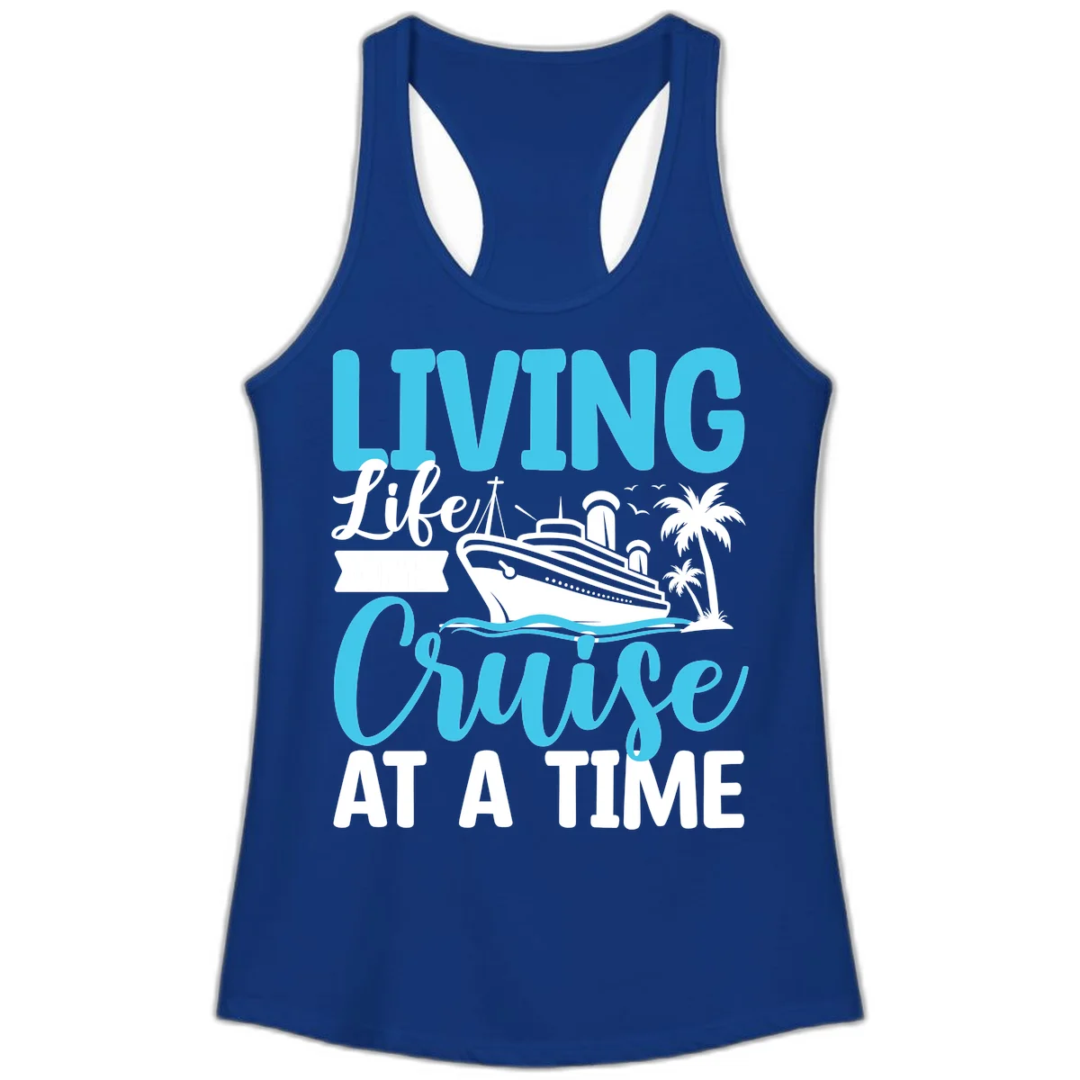 Living Life Cruise At A Time Ladies Tank in Solid Royal