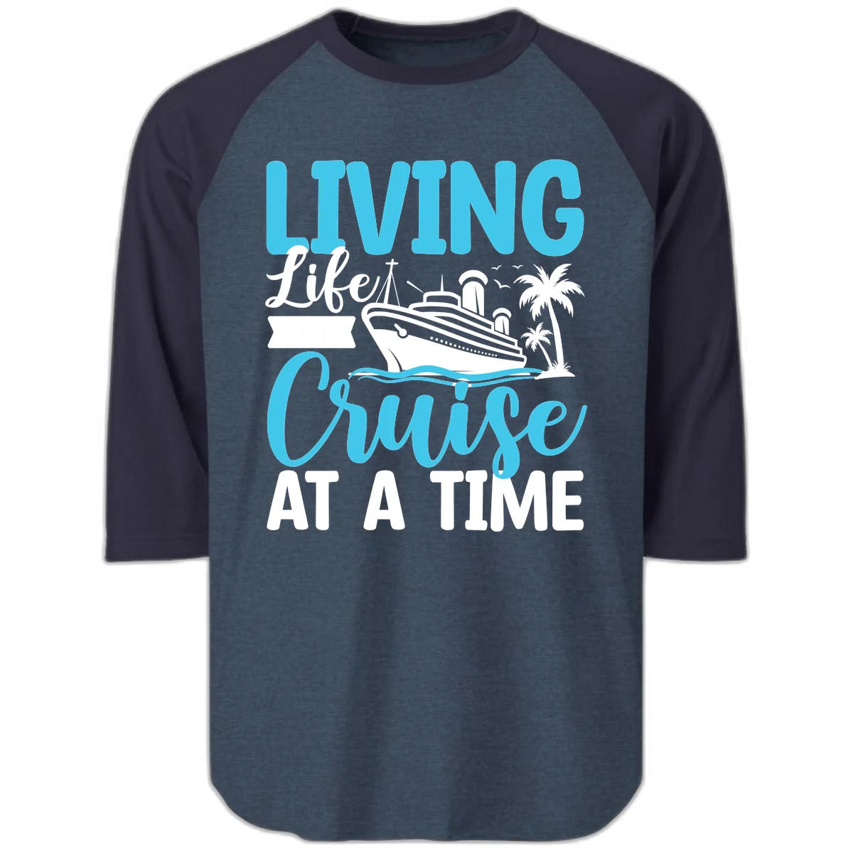 Living Life Cruise At A Time Raglan 3/4 in Heather Denim Navy