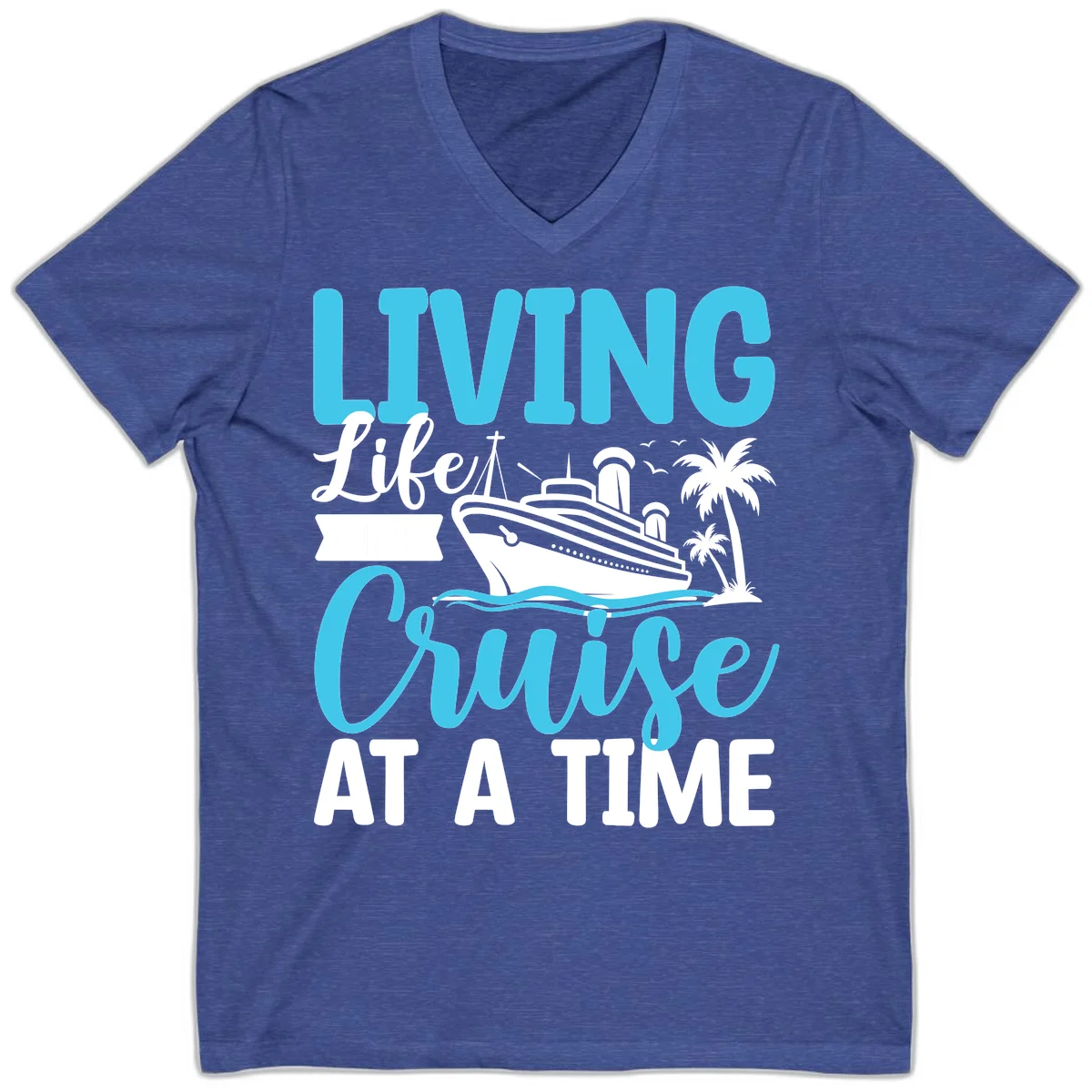 Living Life Cruise At A Time V-Neck in Heather True Royal